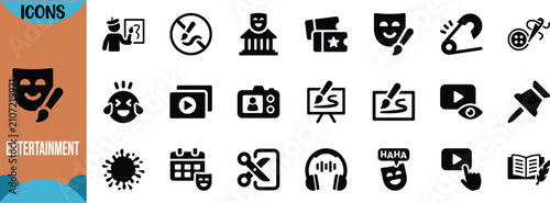 Arts entertainment and media icons. mask icon set, paintbrush icon set, camera icon set
