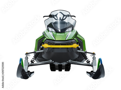 Billede på lærred Isolated modern green snowmobile for winter sports and thrilling outdoor adventu