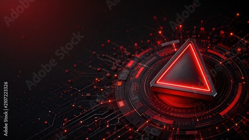 Red Cybersecurity Warning Triangle Background with Digital Alert Interface for Risk Detection and Incident Response