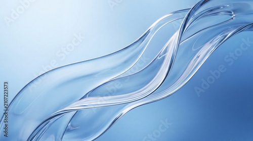 Abstract Transparent Glass Ribbon Wave Background with Blue Gradient Glossy 3D Fluid Curves Minimal Modern Luxury Design