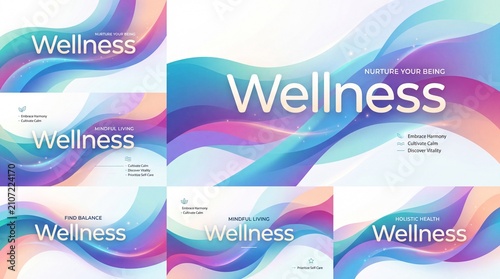 Abstract wellness backgrounds featuring fluid gradient waves and minimalist typography for holistic health concepts with collection abstract background vibrant colors minimalist