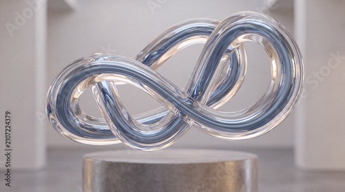 Abstract Floating Crystal Glass Tubes in Infinity Loop Form with Minimal Architectural Background