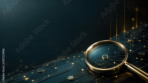 Digital Audit Technology Background with Magnifying Glass and Cybersecurity Inspection Concept