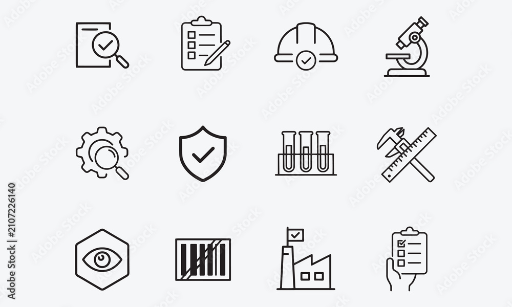 Fototapeta premium Inspection icon set. Contain icons related to Inspection, testing, quality control