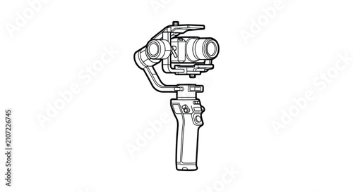 Billede på lærred Camera gimbal stabilizer black and white line drawing on white background