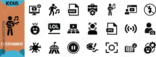 Digital media entertainment vector icons. video player icon set, emoji icon set, file icon set