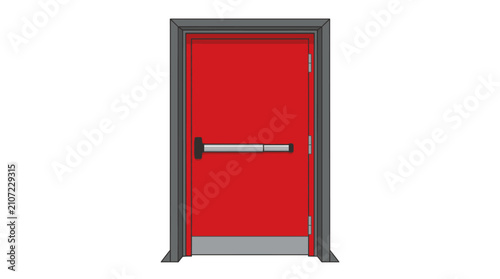 Red fire rated door with metal frame and handle.