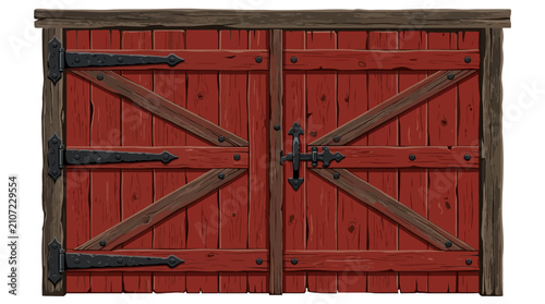 Rustic Red Wooden Barn Doors with Cross Bracing.