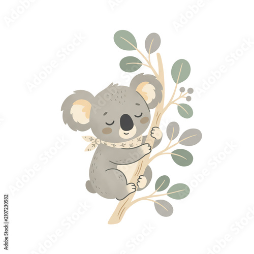 Children's cartoon koala illustration with scarf Scandy decorative style