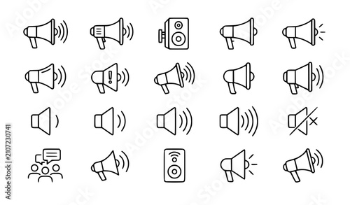 Megaphone Loudspeaker Line Art Icon Set Vector Illustration