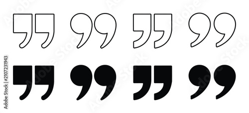 Quadro su tela Quotation mark icon set, double quote, inverted comma, speech marks, solid and o