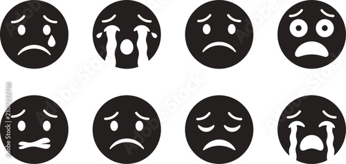 Tableau sur toile Sad and crying emoji silhouettes set including teardrop crying face worried expr