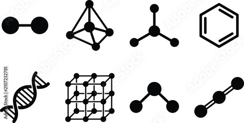 Fotografie Scientific molecule and atomic structure icons set including DNA double helix cr