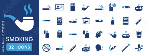 Photos Smoking cigarette tobacco unhealthy habit color icon set Vector illustration