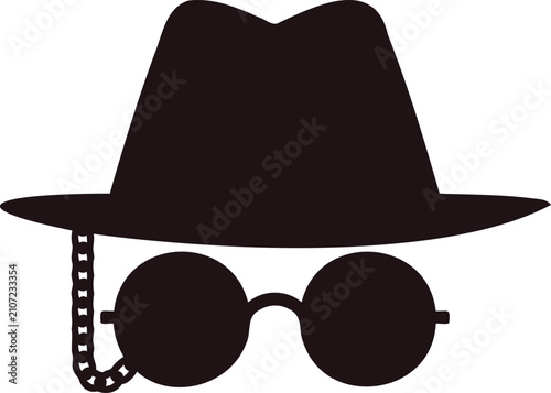 Foto Mysterious incognito detective character silhouette with hat and glasses icon il