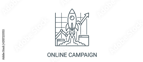 Rocket taking off upward charting business growth success trajectory online marketing launch