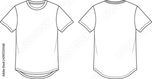 Foto Technical Flat Sketch of Short Sleeve Crew Neck T‑Shirt with Curved Hem