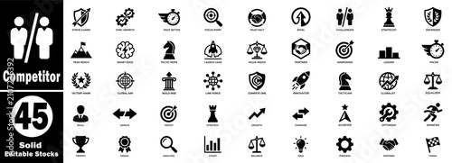 Tableau sur toile Competitor vector icons set in solid style, editable stocks collection