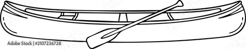 Foto Canoe with wooden paddle line art illustration watercraft recreation outdoors ad
