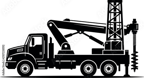 Bild auf Leinwand Crane Truck Industrial Construction Machine Icon with Cargo Hook, Truss Tower, a