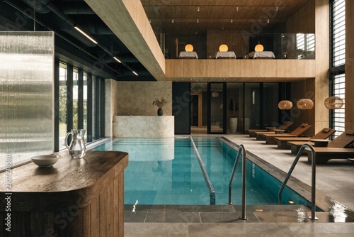 Interior of wellness modern spa centre with swimming pool