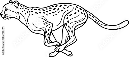 Quadro su tela Cheetah running in full stride silhouette outline drawing with wildlife predator