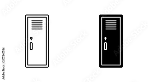 School locker icon set black outline and solid fill versions for educational resources