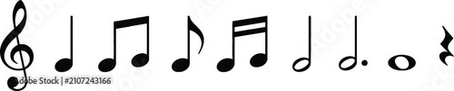 Schilderij op canvas Set of black musical notes and symbols including a treble clef isolated on a whi