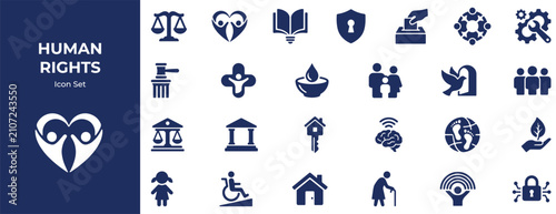 Human rights icon set justice equality shelter and advocacy symbols