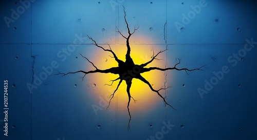 Microscopic neuron cell with intricate branching dendrites against a dark blue background.