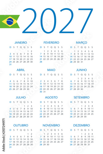 Calendar 2027 - illustration. Brazilian version. Week starts on Sunday