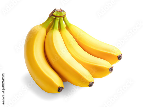 Foto Bunch of Fresh Yellow Bananas on White Background