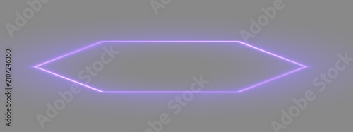 Elongated purple neon hexagon border on grey backdrop for cyber esports tournament banners, futuristic website headers, and modern tech product advertisements.