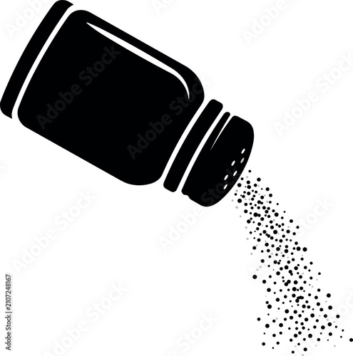 Foto Salt shaker black silhouette icon pouring seasoning spice or pepper grains isola