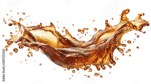 Tea spill with natural droplets isolated on a white background