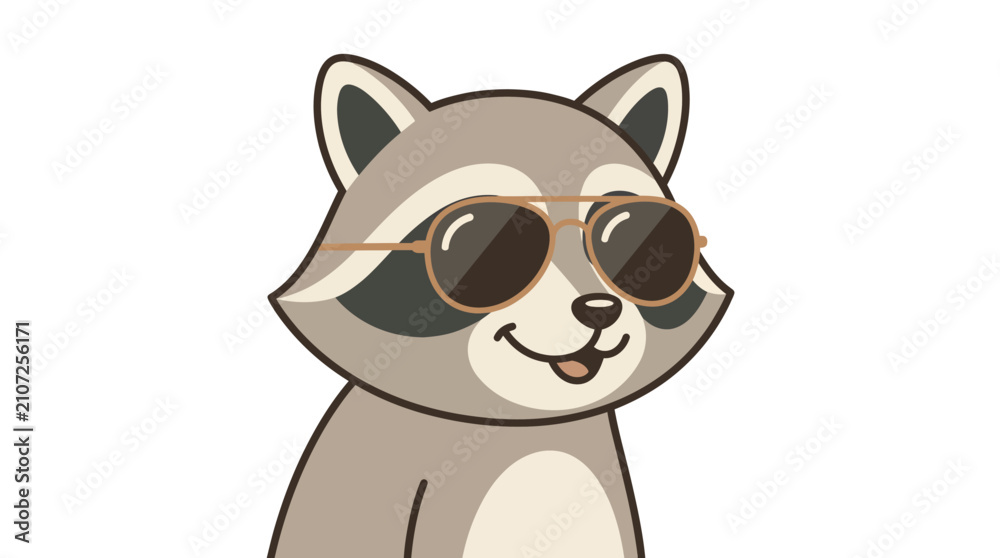 Fototapeta premium Cute cartoon raccoon wearing stylish sunglasses.
