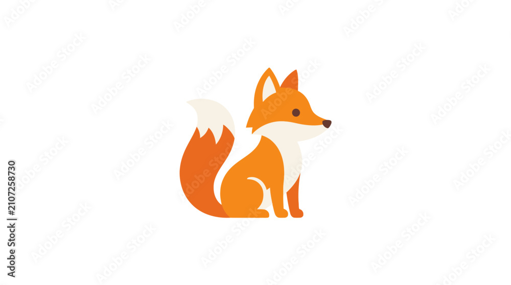 Fototapeta premium Cute stylized flat vector illustration of a sitting fox on a white background.