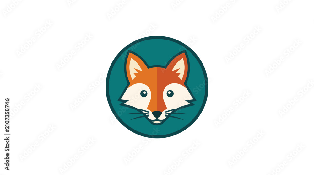 Fototapeta premium A cute stylized fox head icon inside a circular teal background.