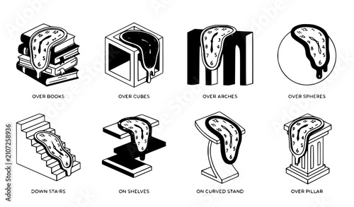 Принти на полотні Minimal Surreal Melting Clock Flat Vector Illustration Collection