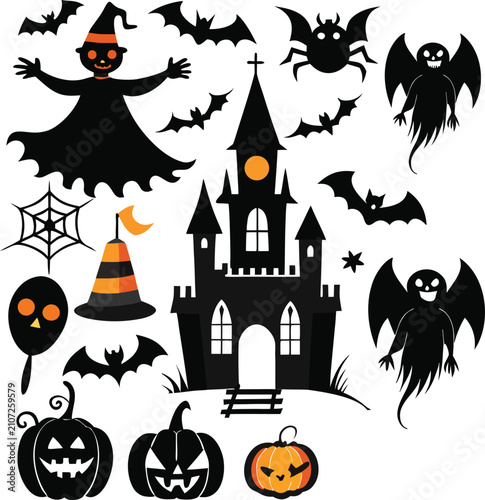 Halloween silhouettes elements collection of silhouette