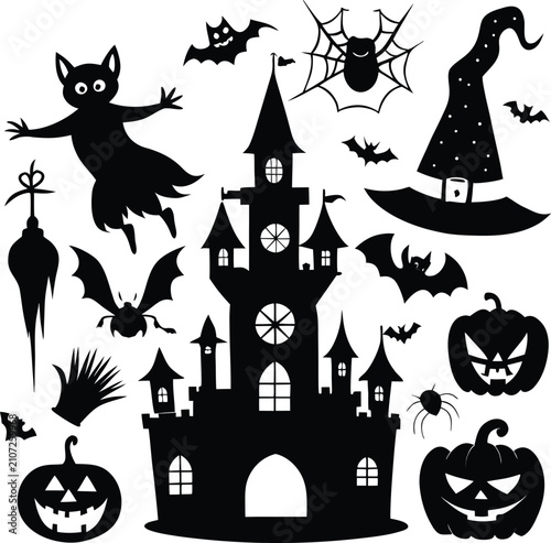 Halloween silhouettes elements collection of silhouette