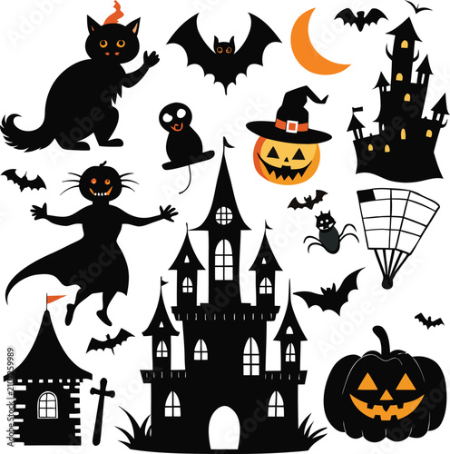 Halloween silhouettes elements collection of silhouette