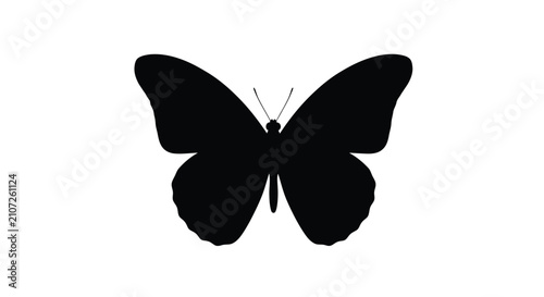 Billede på lærred A black butterfly silhouette against a white background showcasing delicate wing