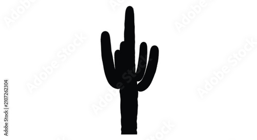 Quadro su tela Saguaro cactus plant in a stark black silhouette against a white background sagu
