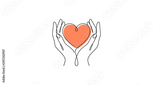 Illustration of hands gently holding a heart symbolizing care compassion and love
