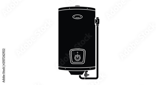 Electric water heater with inlet and outlet pipes a black silhouette waterheater tank cylinder plumbing household domestic