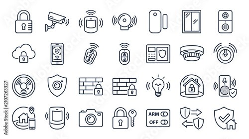 Canvastavla Home Security System Icons: Surveillance, Alarm, Smart Home, Protection