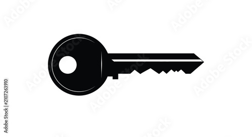 A classic metal key with a circular head and serrated blade presented as a silhouette keys blade