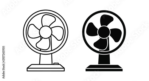 Slika na platnu Two desk fan silhouettes one outlined and one solid black against a white backgr