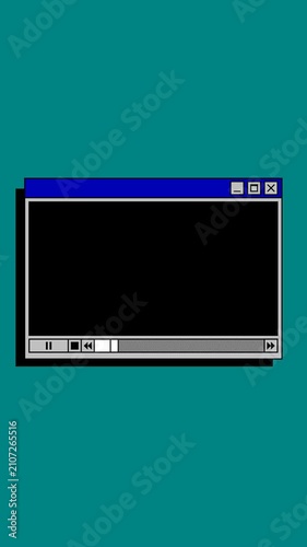 Retro computer video player interface with alpha channel. Classic desktop UI animation. Vertical video.